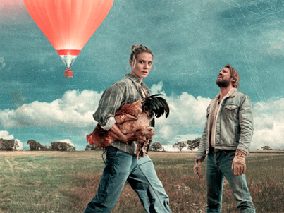 A person and person holding a chicken in a field  AI-generated content may be incorrect.